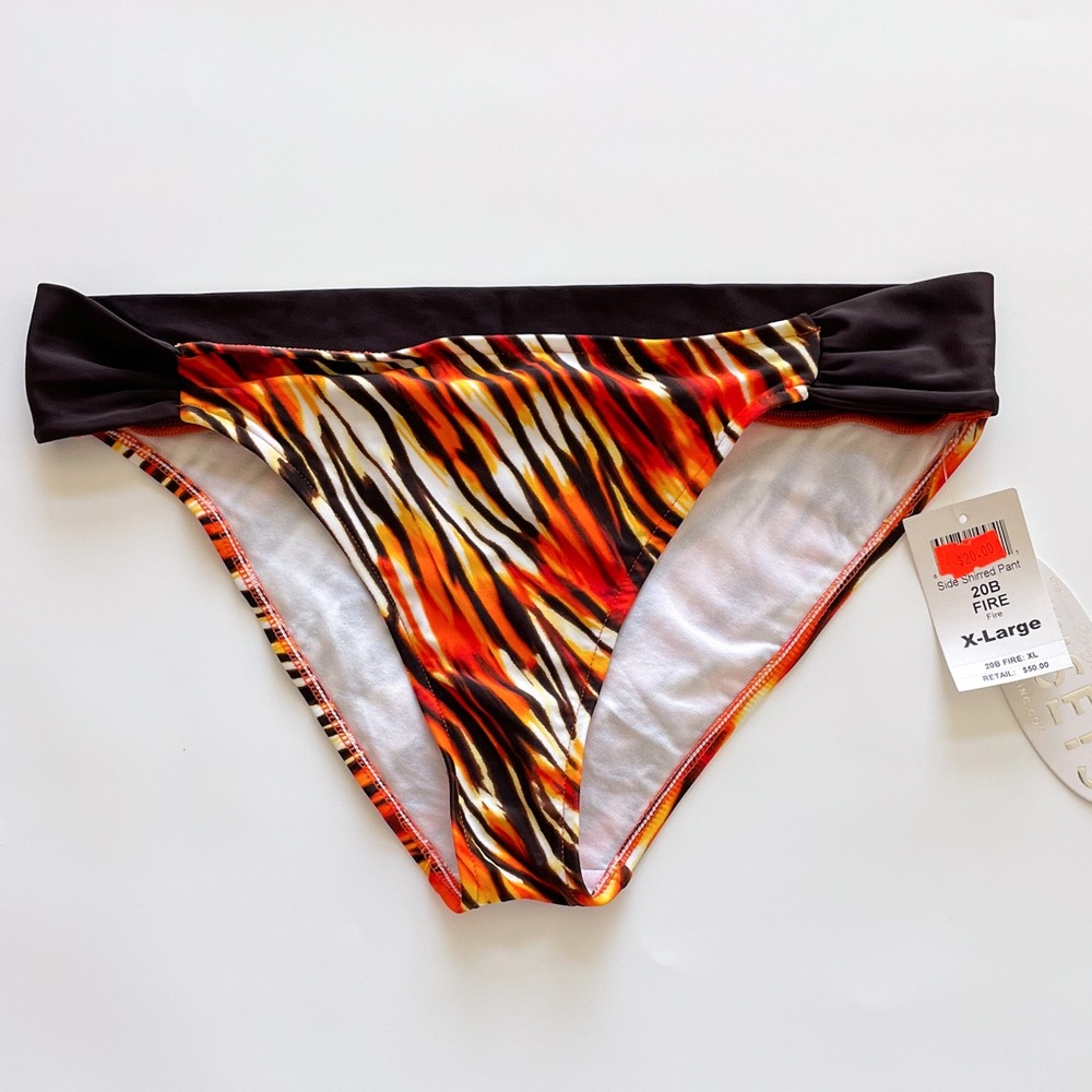Sunsets Brown Orange White Red Fire Side Shirred Pant Bikini Bottoms NWT NOS XL